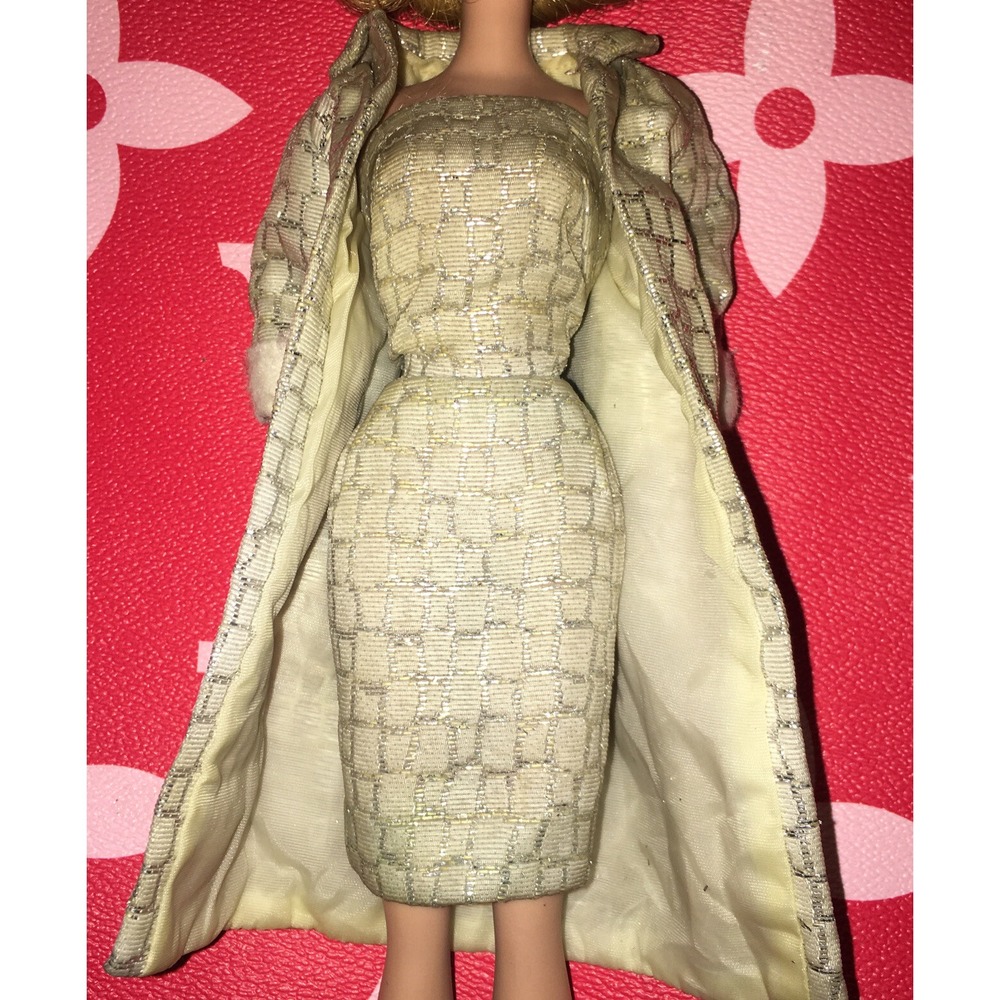 Vintage Barbie Premier Togs Silver lame sheath dress & coat Rare No doll
